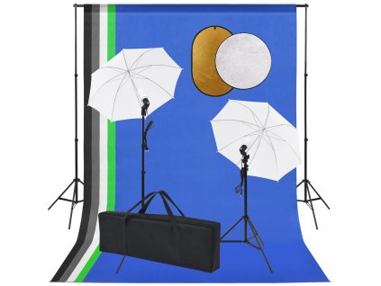 vidaXL Foto studio set se světly, deštníky, pozadím a odraznou deskou