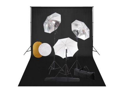 vidaXL Foto studio set s lampami, deštníky, pozadím a odraznou deskou