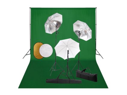 vidaXL Foto studio set s lampami, deštníky, pozadím a odraznou deskou