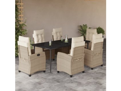 vidaXL 7dílný zahradní jídelní set s poduškami béžový polyratan