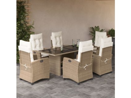 vidaXL 7dílný zahradní jídelní set s poduškami béžový polyratan