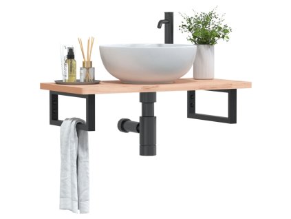 vidaXL Deska pod umyvadlo nástěnná ocel a masivní bukové dřevo