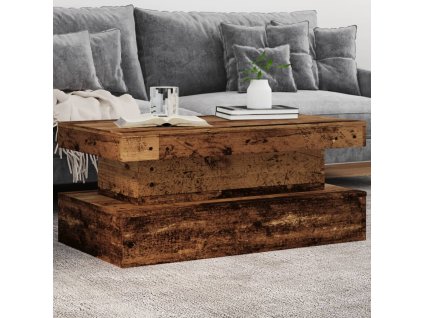 vidaXL Konferenční stolek s LED osvětlením old wood 90 x 50 x 40 cm