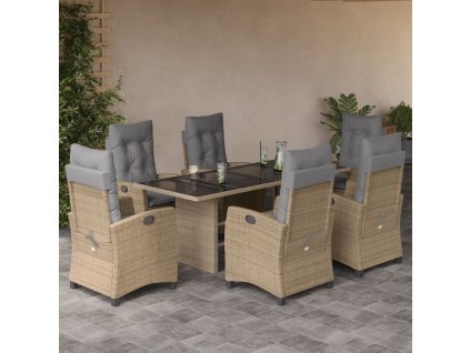 vidaXL 7dílný zahradní jídelní set s poduškami mix béžové polyratan