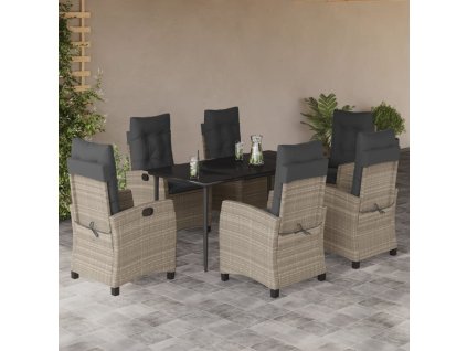 vidaXL 7dílný zahradní jídelní set s poduškami světle šedý polyratan