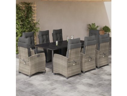 vidaXL 9dílný zahradní jídelní set s poduškami světle šedý polyratan