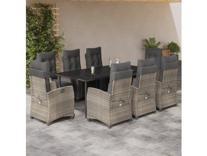 vidaXL 9dílný zahradní jídelní set s poduškami světle šedý polyratan