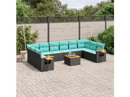 vidaXL 11dílná zahradní sedací souprava s poduškami černá polyratan