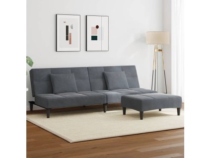 vidaXL 2místná rozkládací pohovka s podnožkou tmavě šedá samet