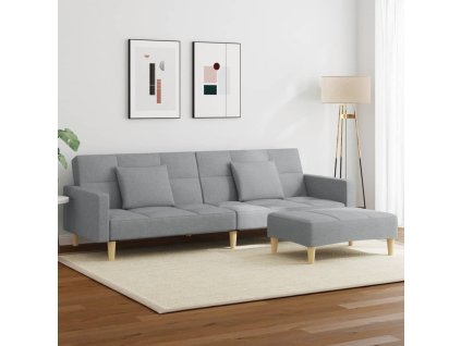 vidaXL 2místná rozkládací pohovka s podnožkou světle šedá textil