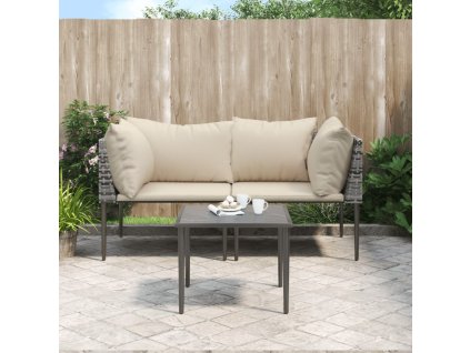 vidaXL 3dílná zahradní sedací souprava s poduškami šedá polyratan