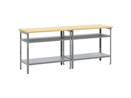 vidaXL Sada pracovního stolu s policí 2 pcs Šedá 200 x 55 x 85 cm Ocel