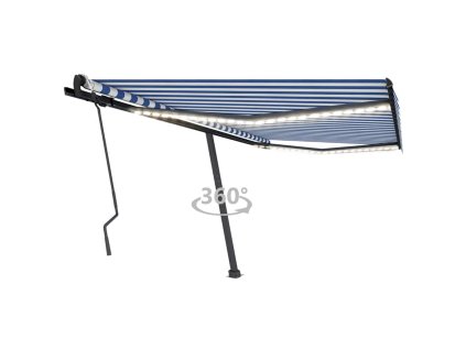 vidaXL Ručně zatahovací markýza s LED světlem 400x300 cm modrá a bílá
