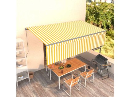 vidaXL Ručně zatahovací markýza s roletou 5 x 3 m žlutobílá