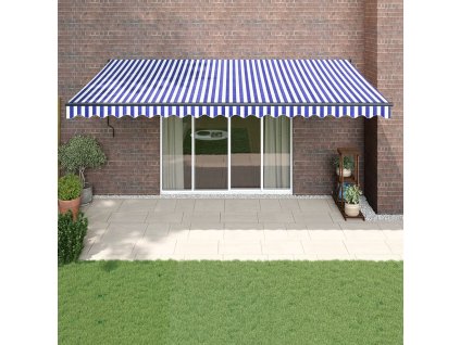 vidaXL Automatická zatahovací markýza modrá a bílá 5 x 3 m