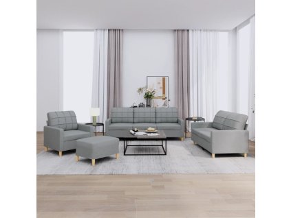 vidaXL 4dílná sedací souprava s poduškami světle šedá textil