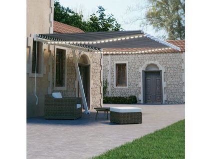 vidaXL Ručně zatahovací markýza s LED světlem 400x300 cm modrobílá
