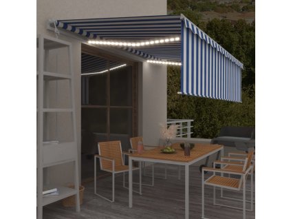 vidaXL Automatická markýza roleta LED a senzor větru 5 x 3 m modrobílá