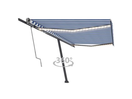 vidaXL Automatická markýza LED a senzor větru 500 x 300 cm modrobílá