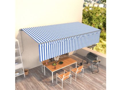 vidaXL Ručně zatahovací markýza s roletou 6 x 3 m modrobílá