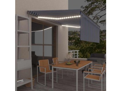 vidaXL Ručně zatahovací markýza s roletou a LED 4,5 x 3 m modrobílá