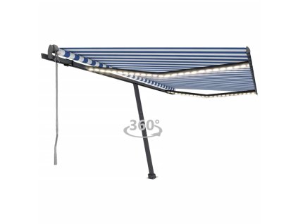 vidaXL Automatická markýza LED a senzor větru 450 x 300 cm modrobílá