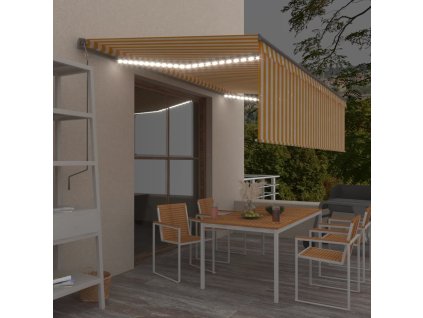 vidaXL Ručně zatahovací markýza s roletou a LED 5 x 3 m žlutobílá