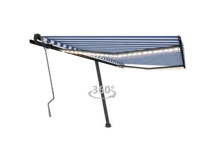 vidaXL Ručně zatahovací markýza s LED světlem 400 x 350 cm modrobílá