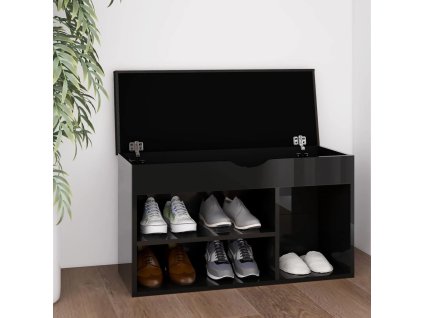 vidaXL Lavice s botníkem a poduškou černá lesklá 80x30x47 cm kompozit