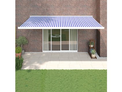 vidaXL Zatahovací markýza modrá a bílá 5 x 3 m textil a hliník