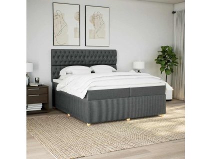 vidaXL Box spring postel s matrací tmavě šedá 200x200 cm textil
