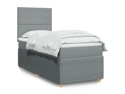 vidaXL Box spring postel s matrací světle šedá 90x200 cm textil