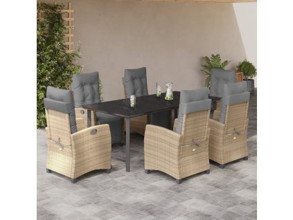 vidaXL 7dílný zahradní jídelní set s poduškami mix béžové polyratan