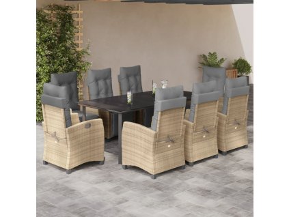 vidaXL 9dílný zahradní jídelní set s poduškami mix béžové polyratan