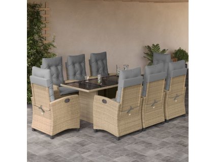 vidaXL 9dílný zahradní jídelní set s poduškami mix béžové polyratan