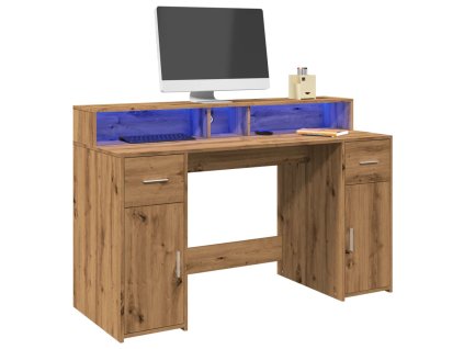 vidaXL Psací stůl s LED dub artisan 140 x 55 x 91 cm kompozitní dřevo