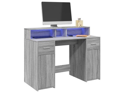 vidaXL Psací stůl s LED šedý sonoma 120 x 55 x 91 cm kompozitní dřevo