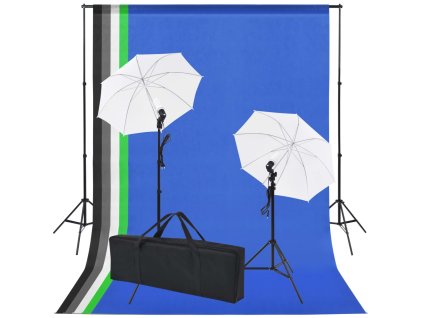 vidaXL Profesionální foto studio set: 5 barevných pozadí a 2 deštníky