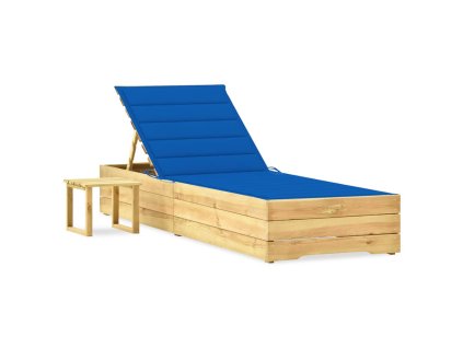 vidaXL Zahradní lehátko se stolkem a poduškou impregnovaná borovice