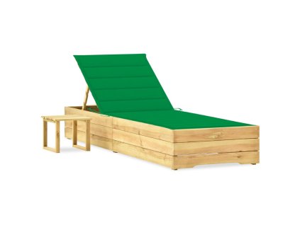 vidaXL Zahradní lehátko se stolkem a poduškou impregnovaná borovice