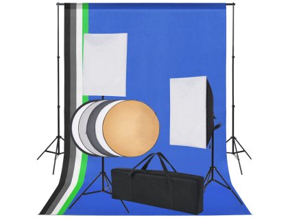 vidaXL Profesionální foto studio set: 5 barevných pozadí a 2 softboxy