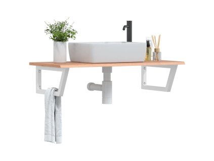 vidaXL Deska pod umyvadlo nástěnná ocel a masivní dubové dřevo