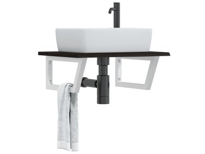 vidaXL Deska pod umyvadlo nástěnná ocel a masivní dubové dřevo