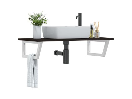 vidaXL Deska pod umyvadlo nástěnná ocel a masivní dubové dřevo