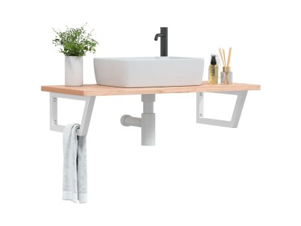 vidaXL Deska pod umyvadlo nástěnná ocel a masivní bukové dřevo