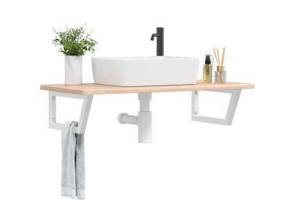 vidaXL Deska pod umyvadlo nástěnná ocel a masivní dubové dřevo