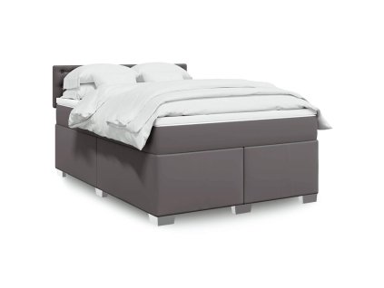 vidaXL Box spring postel s matrací šedá 140 x 190 cm umělá kůže