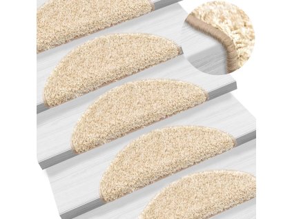 vidaXL Schodové rohože 15 ks 56x17x3 cm krémové, půlkulaté