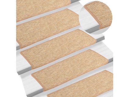vidaXL Schodové rohože 15 ks 65 x 21 x 4 cm světle hnědé s obdélníkovým okrajem