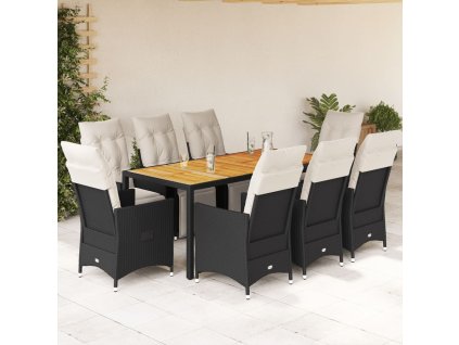 vidaXL 9dílný zahradní jídelní set s poduškami černý polyratan